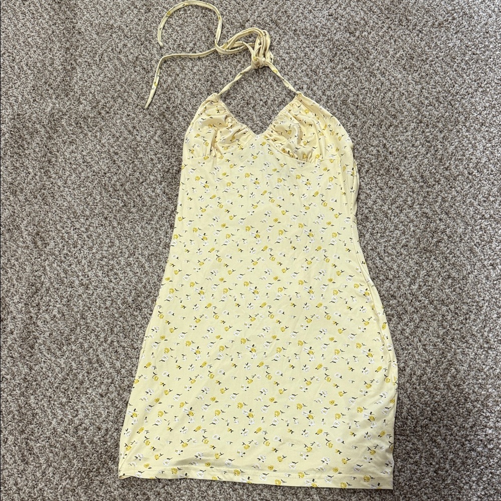 Floral Yellow Halter Dress